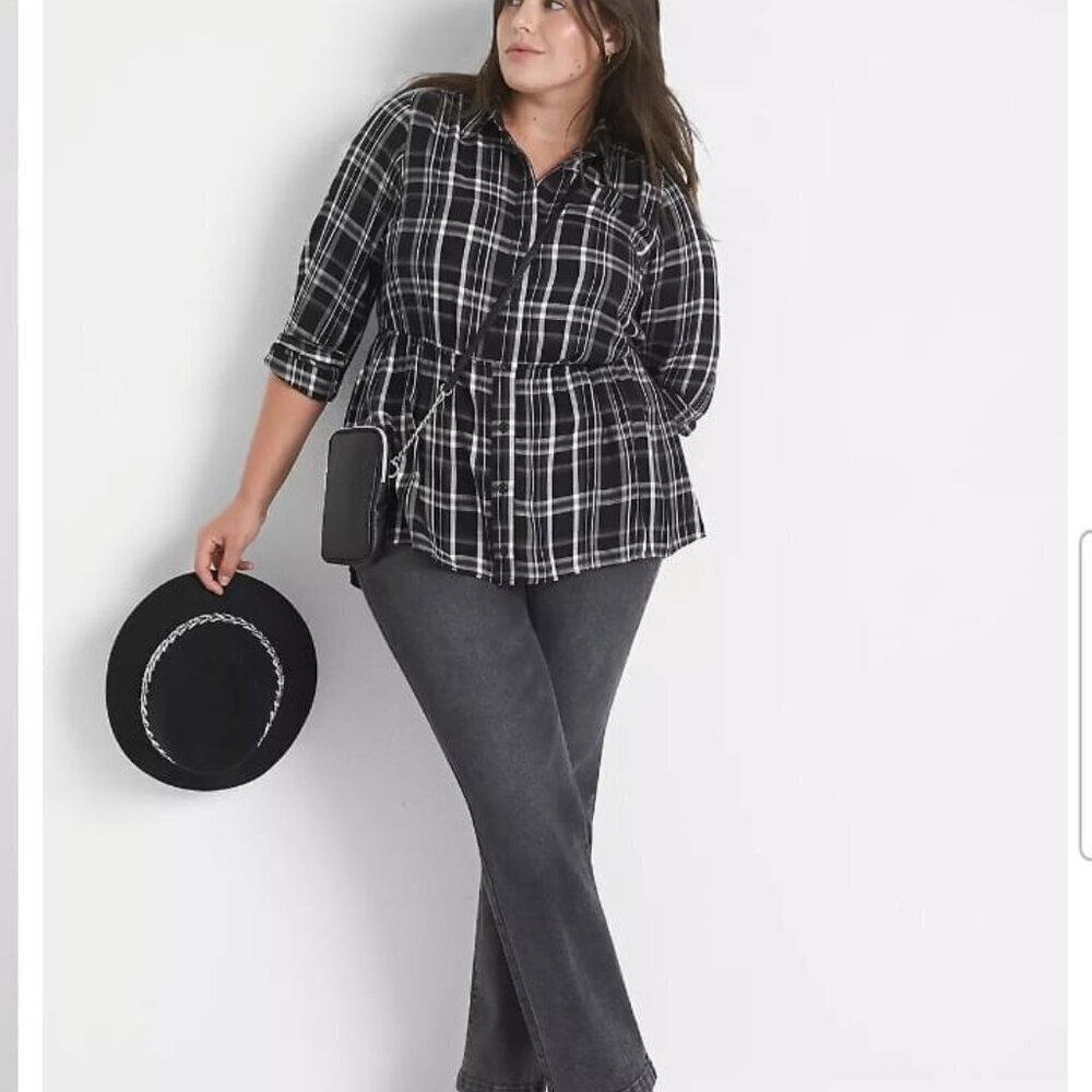 Lane Bryant Classic Button Front Elastic Waist Tunic Top Size 18